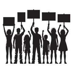 Family Protest Silhouette Group Vector Illustration