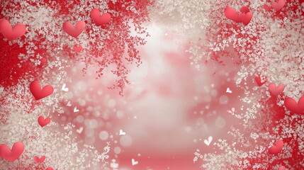 Romantic red and white heart background with sparkling effects
