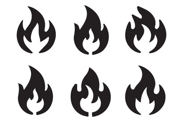 Various Silhouette Icons of Fiery Flames