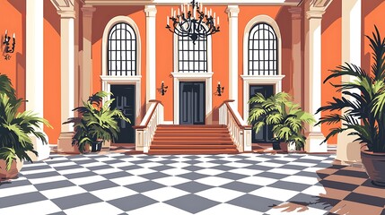 Sunlit Grand Entrance of a Mediterranean Style Villa.