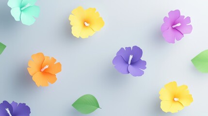 Naklejka premium Colorful Paper Flowers on a Gray Background