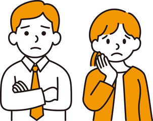 困り顔の男女のイラスト　オレンジ