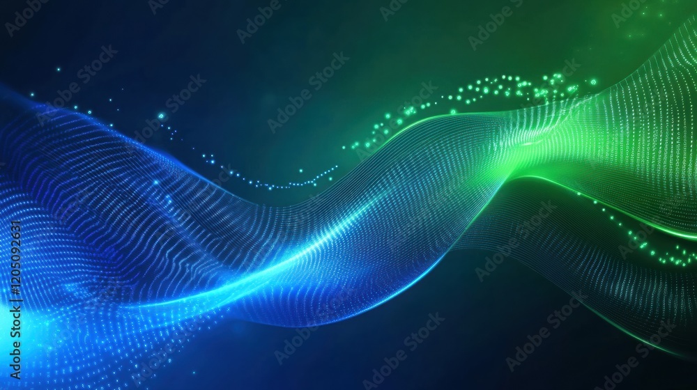 Aufkleber Colorful wave patterns in blue and green tones create a mesmerizing visual effect in a digital art design. Generative AI