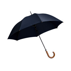 Elegant Black Umbrella with a Wooden Handle Isolated on a Transparent Background