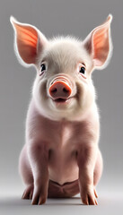 Smiling baby piglet isolated on white background cutout. Template for artwork design.