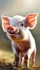 Fototapeta premium Smiling baby piglet isolated on white background cutout. Template for artwork design.