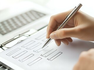 hands filling form paper checklist close up of hands filling out a paper checklist form