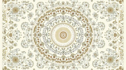 Intricate Ornate Circular Design Beige Gold Pattern