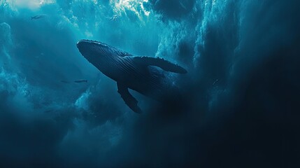 Fototapeta premium Majestic Whale Ascends Through Ocean Depths