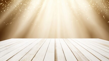 Light Beams Streaming Over Empty Wooden Table for Product Display
