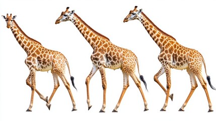 Fototapeta premium Three Giraffes Walking Gracefully in Tropical Scene