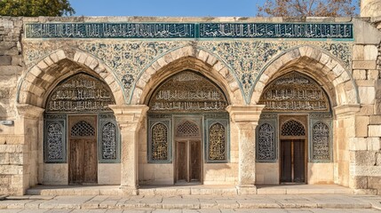 Ornate Islamic architecture with three arched doorways