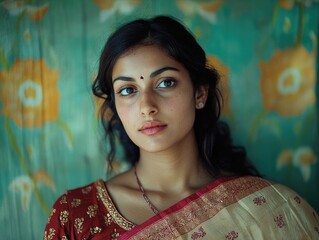 Woman in Sari Looking Straight