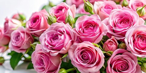 Fototapeta premium Beautiful Pink Roses in Full Bloom on a White Background