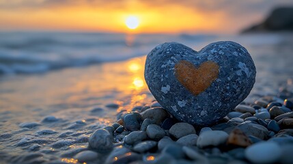 Fototapeta premium Heart Rock Sunset Beach Love Ocean Stones Sunrise