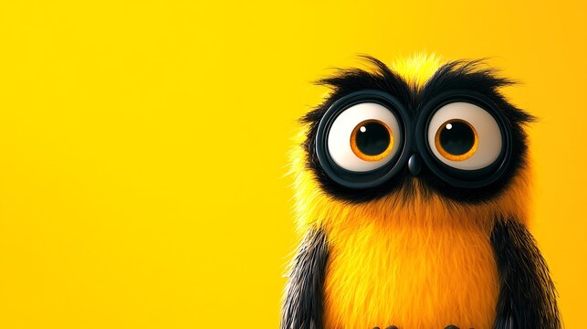 A nance with big cartoon eyes and a cheerful look on a bright yellow background