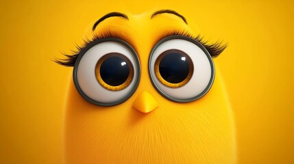 A nance with big cartoon eyes and a cheerful look on a bright yellow background