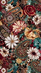 Seamless pattern with paisley and flowers