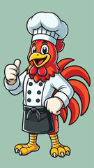 Rooster mascot in chef costume with thumbs up pose