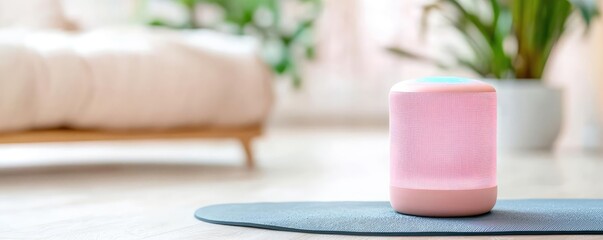 2025 Lifestyle concept. A home yoga session with personalized guidance from an AI fitness assistant