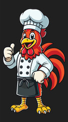 Rooster mascot in chef costume with thumbs up pose