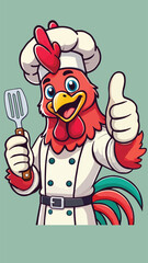 Rooster mascot in chef costume with thumbs up pose