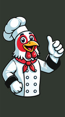 Rooster mascot in chef costume with thumbs up pose