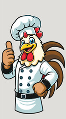 Rooster mascot in chef costume with thumbs up pose