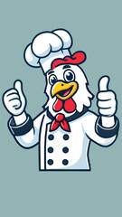 Rooster mascot in chef costume with thumbs up pose