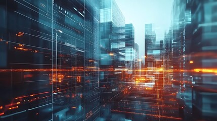 Futuristic Cityscape with Digital Overlays