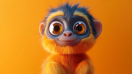 Fototapeta premium A akee with charming cartoon eyes and a playful expression on a bright orange background
