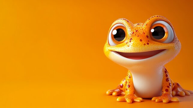 A akee with charming cartoon eyes and a playful expression on a bright orange background