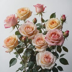 "A watercolor painting of roses in soft pastel colors on a white background."