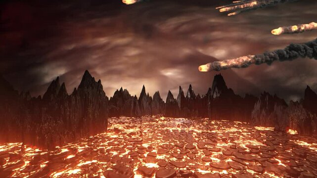 Primordial Earth Billions of Years Ago with Lava and Meteor Showers - Cloudy
