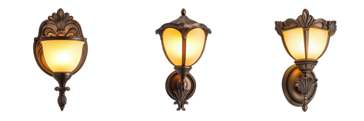 A Set of Elegant Wall Light Fixtures Featuring Warm Yellow Light Isolated on Transparent Background