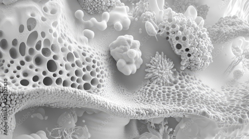 Fototapete abstract organic structures and textures in monochrome 3d rendering photography