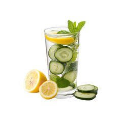Fototapeta premium Refreshing Cucumber and Lemon Infused Water transparent background.