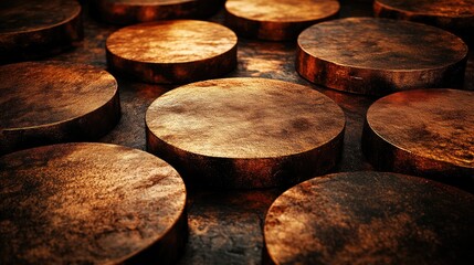 Fototapeta premium Abstract Bronze Circular Pattern - Metallic Surfaces in Artful Arrangement