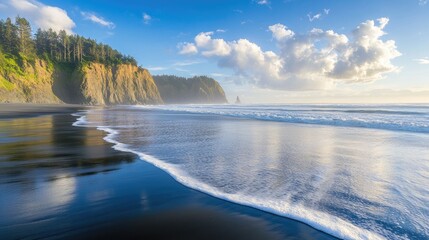 Coastal Cliffs Dramatic Ocean Scene Black Sand Beach