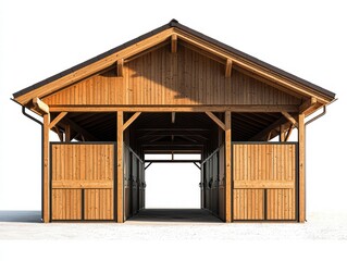 Rustic Wooden Horse Stable: A charming and sturdy wooden horse stable with three stalls, showcasing natural wood tones and a classic A-frame design. Ideal for equestrian-themed projects. 
