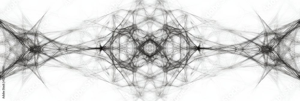 Poster Abstract black and white geometric pattern created with intertwining lines and shapes in a symmetrical design. Generative AI