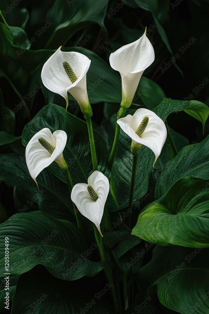 Canvas Prints White Flowers with Green Leaves