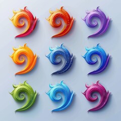 Set of colorful, rainbow-colored, spiral-shaped designs