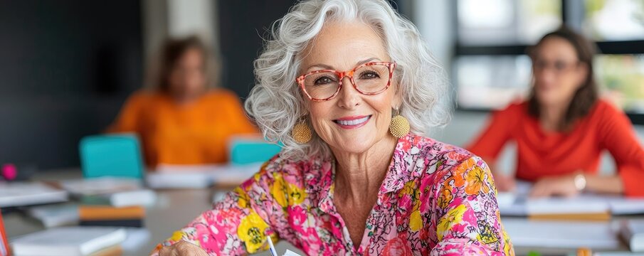 A retired teacher hosting a free literacy class for adults in their community center