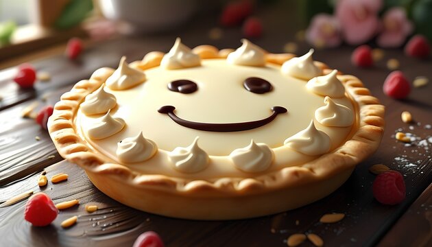 beautiful testy and sweet smiling cartoon cake make for celebration pie day  - Powered by Adobe