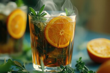 Tea with Orange Slices and Mint