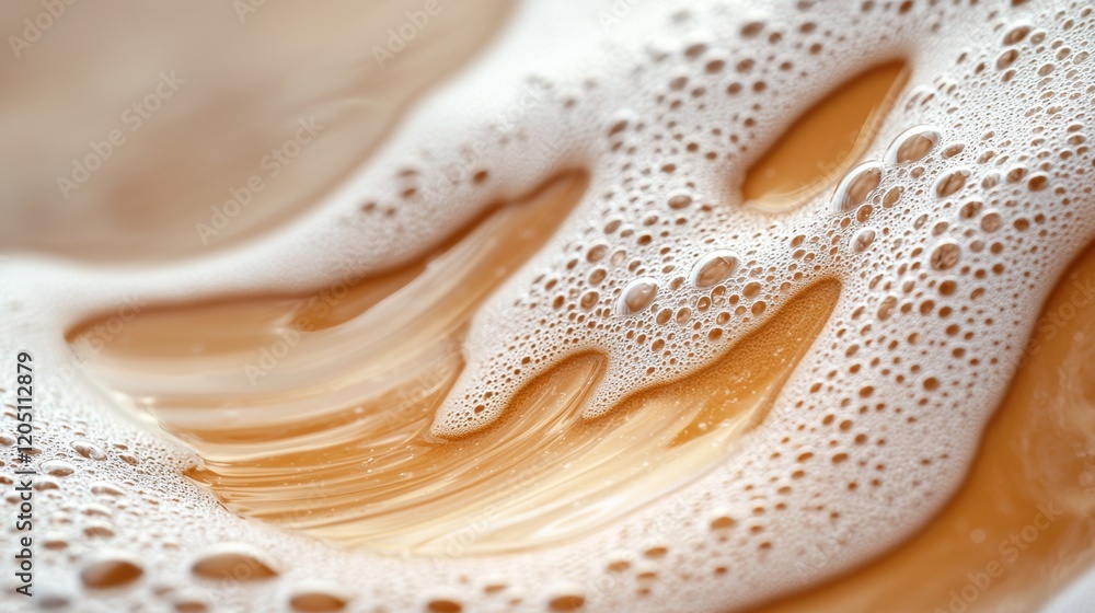 Poster oil and water interaction oil bubbles forming and merging on the surface of water, creating dynamic 