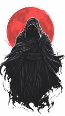 Crimson Moon's Shadow: A Dark Figure Under a Blood Red Sky