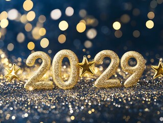 sparkling gold 2029 lettering on dark blue background festive new year design