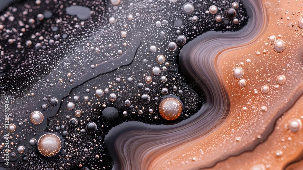 Poster oil bubbles on glass surfaces oil bubbles forming and merging on a glass surface, creating dynamic a